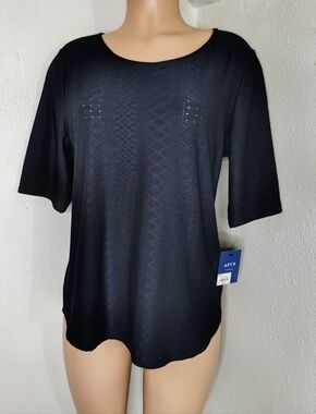 NWT Apt. 9 Essential Elbow Sleeve Mesh Detailed Top Large Navy